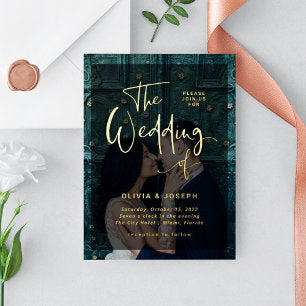 Modern Gold Overlay Photo Wedding Foil Invitation