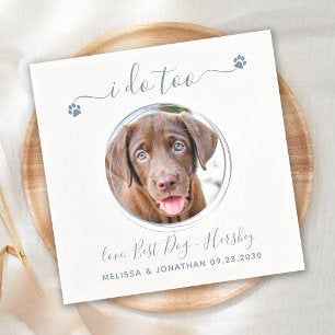 Modern I Do Too Dusty Blue Pet Photo Dog Wedding Napkins