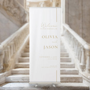 Modern Minimal Gold White Wedding Welcome Retractable Banner
