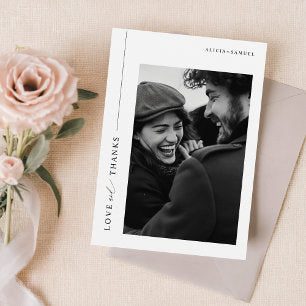 Modern Minimalist Black Typography Photo Wedding Thank You Card