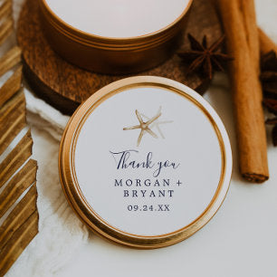 Modern Nautical Starfish Wedding Favor Sticker