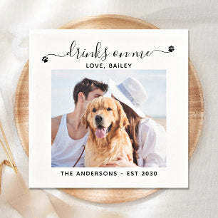 Modern Photo Drinks On Me Dog Bar Pet Wedding Napkins