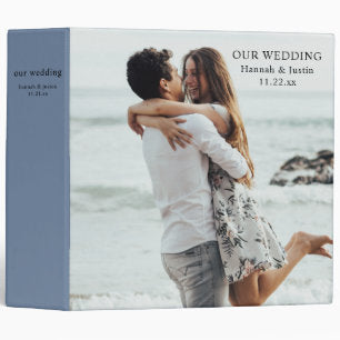 Modern Photo Simple Dusty Blue Wedding Planner 3 R 3 Ring Binder