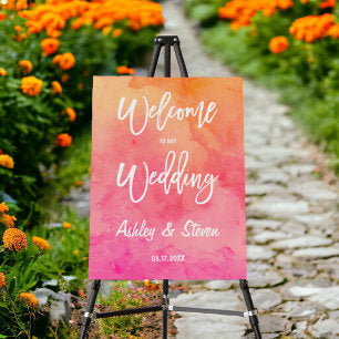 Modern pink orange watercolor typography wedding foam board