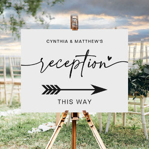 Modern Script Wedding Reception Direction Sign