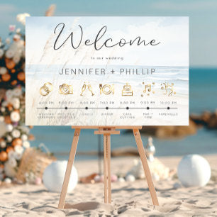 Modern Seaside Watercolor Wedding Order of Events Poster