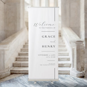 Modern Simple Minimal White Wedding Welcome Retractable Banner