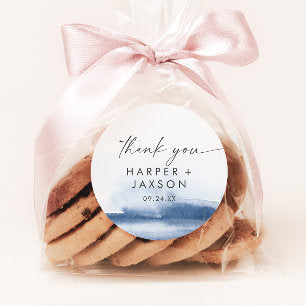 Modern Watercolor Blue Thank You Wedding Favor Classic Round Sticker