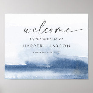 Modern Watercolor Blue Wedding Welcome Poster