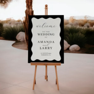 Modern Wavy Black and Cream Wedding Welcome Sign