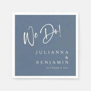 Modern We Do Elegant Custom Slate Blue Wedding Napkins