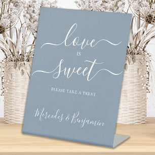 Modern Wedding Love Sweet Personalized Dusty Blue Pedestal Sign