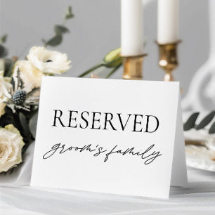 Modern White Wedding Reserved Table Tent Sign Invitation