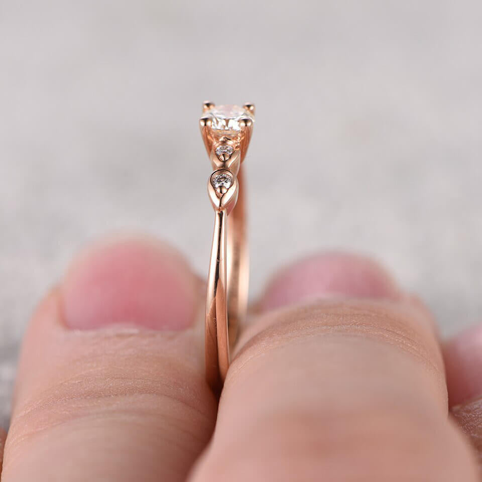 5mm Round Moissanite Engagement Ring Diamond Wedding Ring 14k Rose Gold Milgrain Antique Style