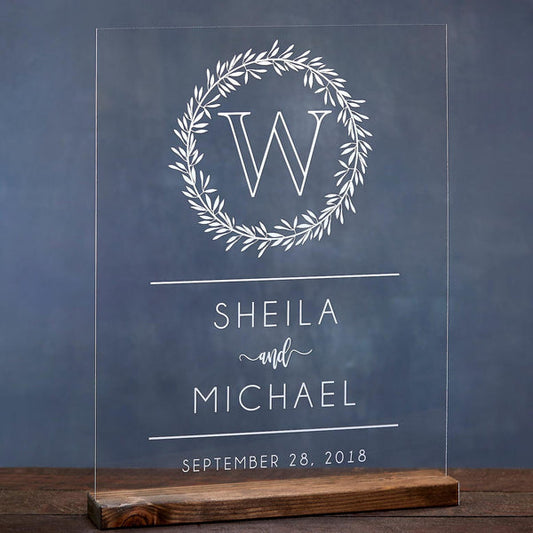 Monogram Wreath Acrylic Wedding Welcome Sign
