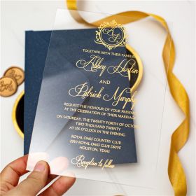 Monogram Affordable Calligraphy Gold Acrylic Wedding Invitations CAX002