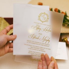 Monogram Frosted Calligraphy Gold Acrylic Wedding Invitations CAM002