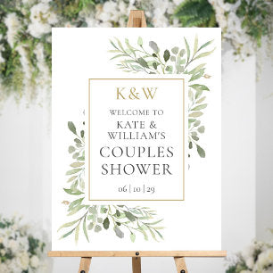 Monogram Greenery Wedding Shower Welcome Sign