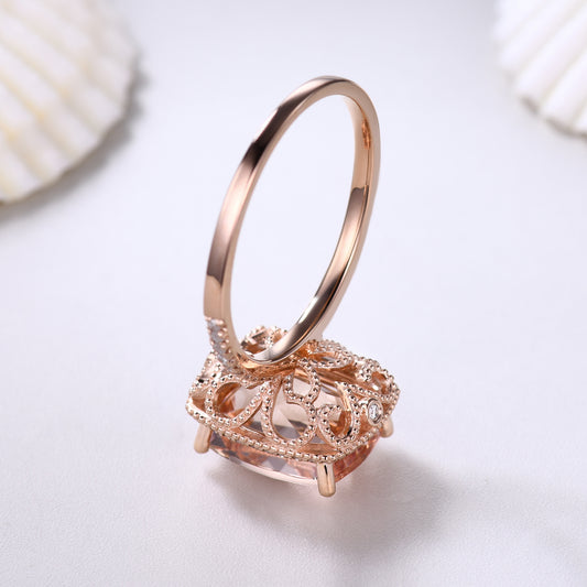 5 Carat Big Morganite Engagement Ring Filigree Halo Diamond Ring in Rose Gold