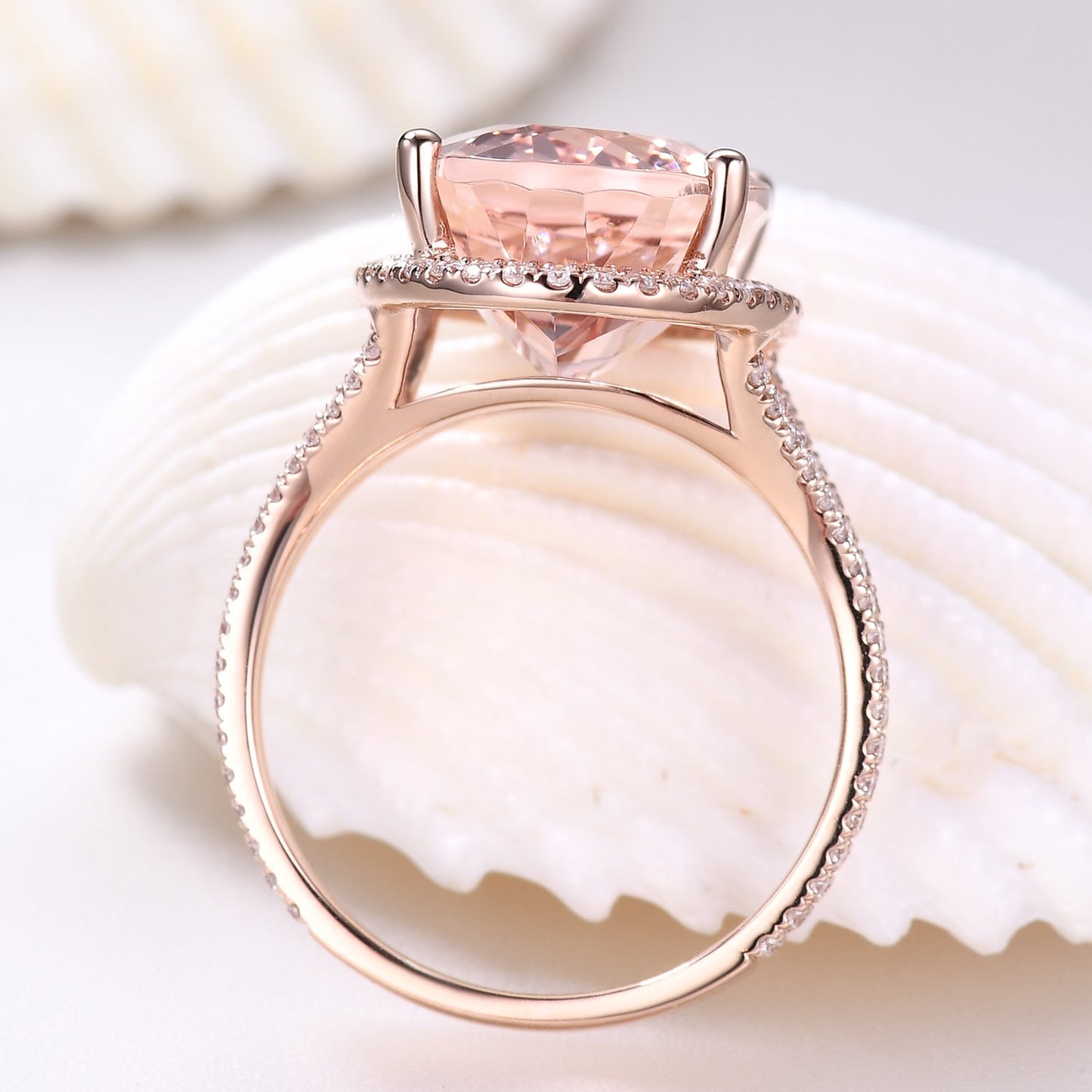 10x14mm Oval Cut Big Morganite Engagement Ring Halo Split Shank Antique Diamond Band