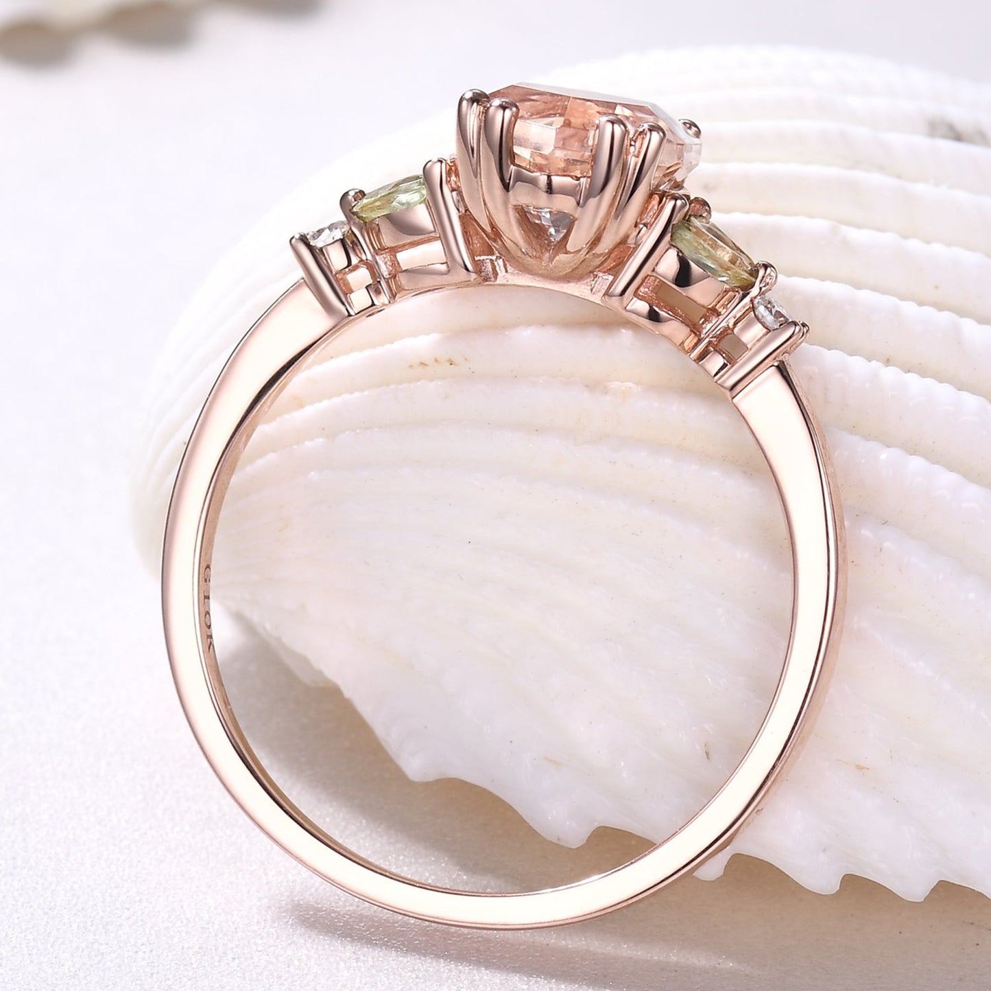 1 carat Vintage Hexagon Cut Morganite Engagement Ring Marquise Peridot Cluster Ring