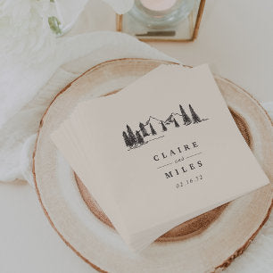 Mountain Sketch Personalized Wedding Paper Napkins