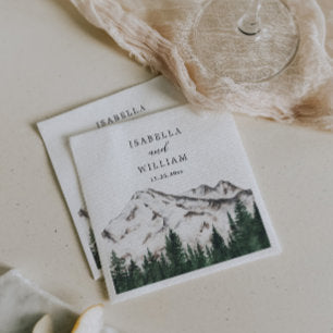 Mountains Watercolor Rustic Forest Wedding Napkins