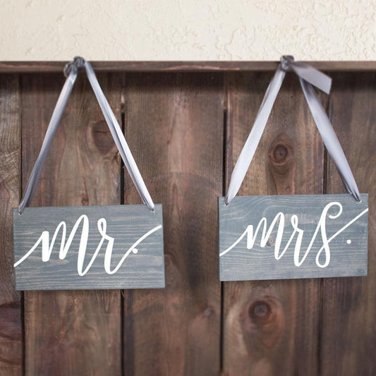 Mr & Mrs Hanging Wooden Chair Signs