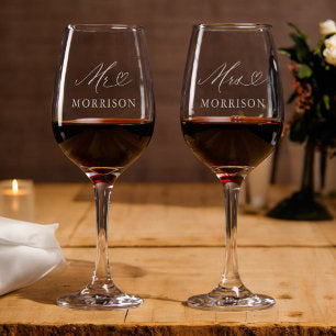 Mr and Mrs Newlywed Typography Wedding Wine Glass