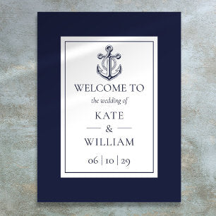 Nautical Anchor Navy Blue Wedding Welcome Sign