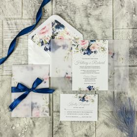 Navy and Blush Pink Floral wedding invitations CDI013