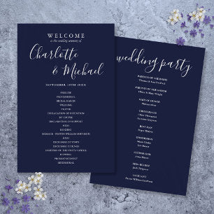 Navy Blue Signature Script Wedding Program