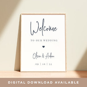 Navy Modern Handwritten Script Wedding Welcome Poster