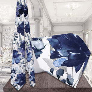 Navy Poppy & Peony Garden Wedding Neck Tie