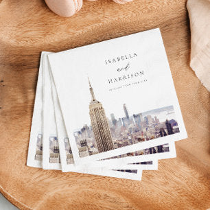 NEW YORK CITY Watercolor Skyline Wedding Paper Napkins