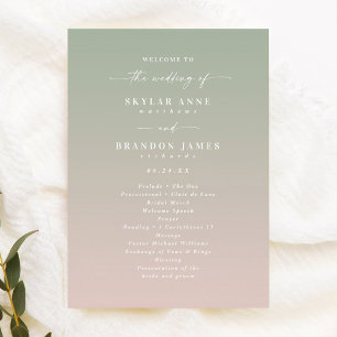 Ombre Green & Light Pink Wedding Ceremony Program