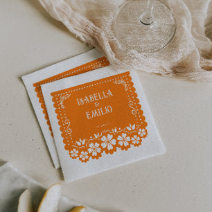 Orange Mexican Papel Picado Wedding Napkins