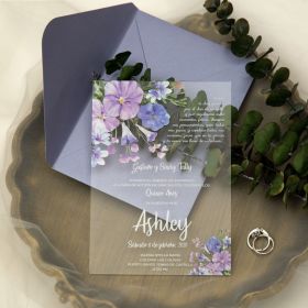 orchid and Lilac Shades of Purple Floral Acrylic Wedding Invitations CA021