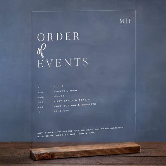 Order of Events Personalized Wedding Sign