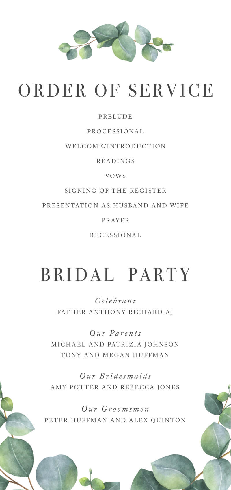 Eucalyptus Wedding Program by Jamie L.