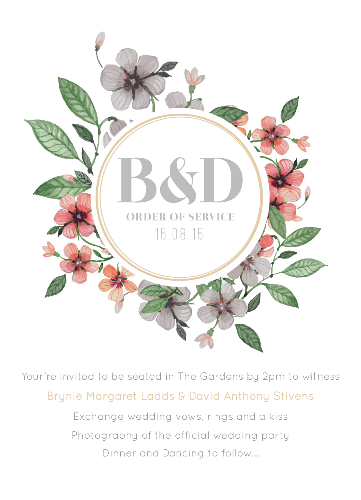 Floral Circle Invitation Set Wedding Program by Brynie L.