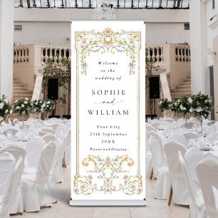 Ornate Victorian Frame Bohemian Wedding Welcome Retractable Banner