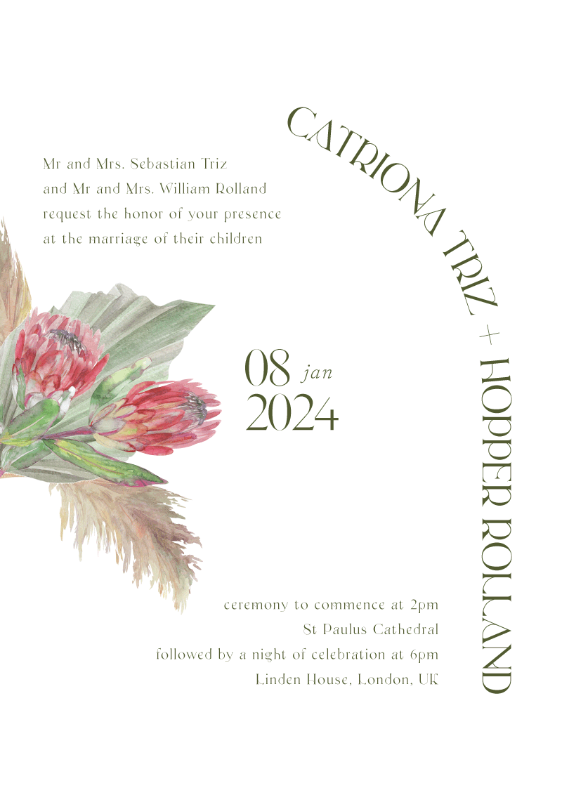 Pampas And Protea Wedding Invitations by Inggrid H.