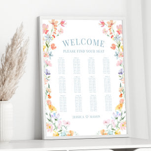 Pastel Colorful Wildflower Wedding Seating Chart