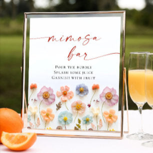 Pastel Pink Bohemian Wildflowers Mimosa Bar Poster