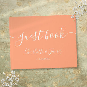 Peach Signature Script Wedding Guest Book