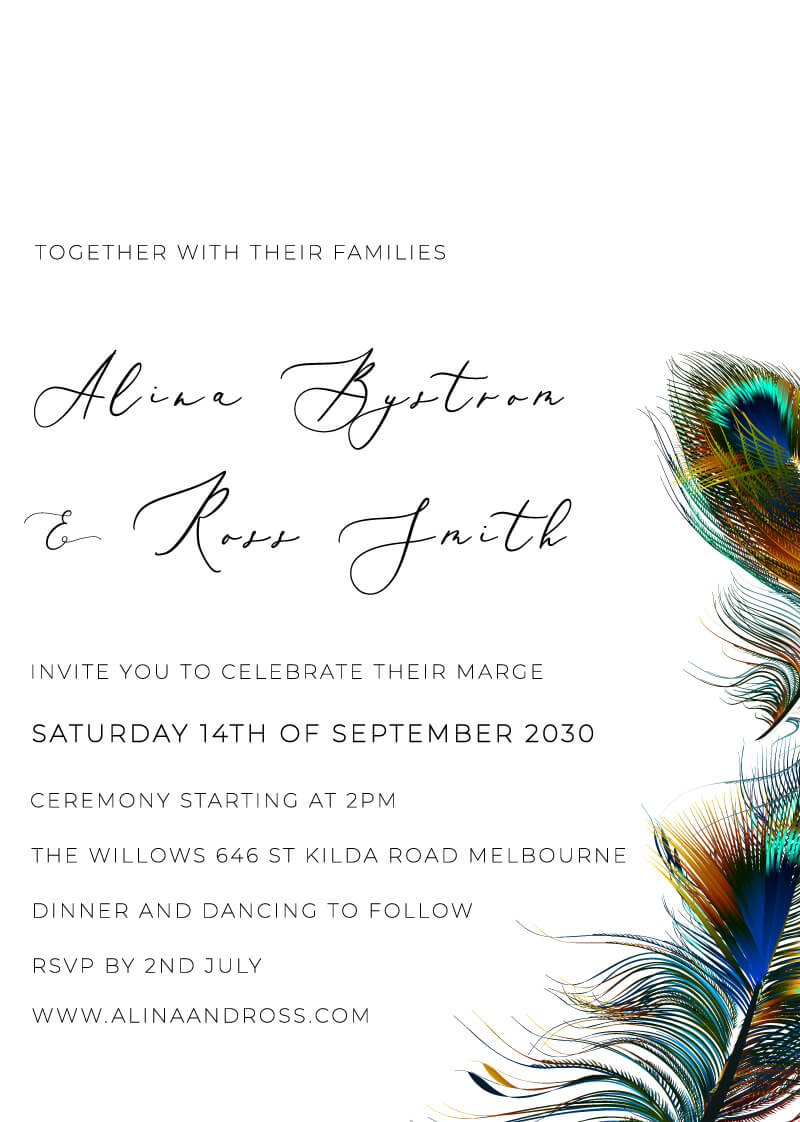 Peacock Blue Wedding Invitations by Stella M.