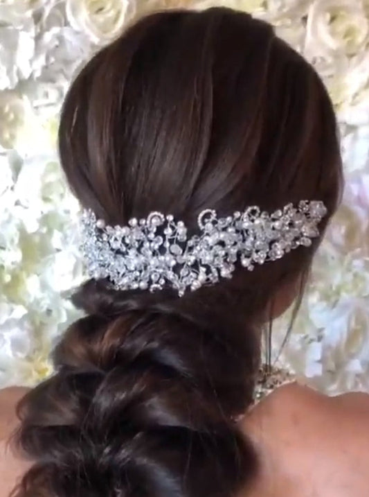 Pearl Rose Gold Wedding Headband, Swarovski & Pearls Headpiece
