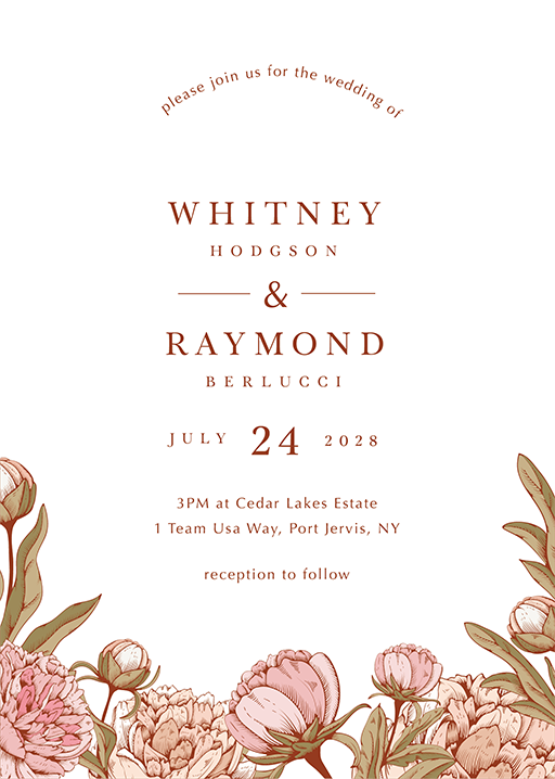 Peony Woodcut Modern Wedding Invitations by Joy
