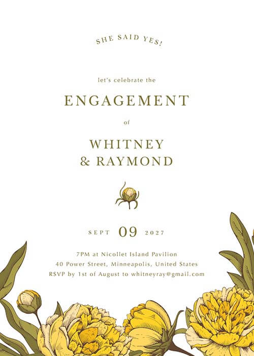 Peony Woodcut Wild Engagement Invitations by Joy